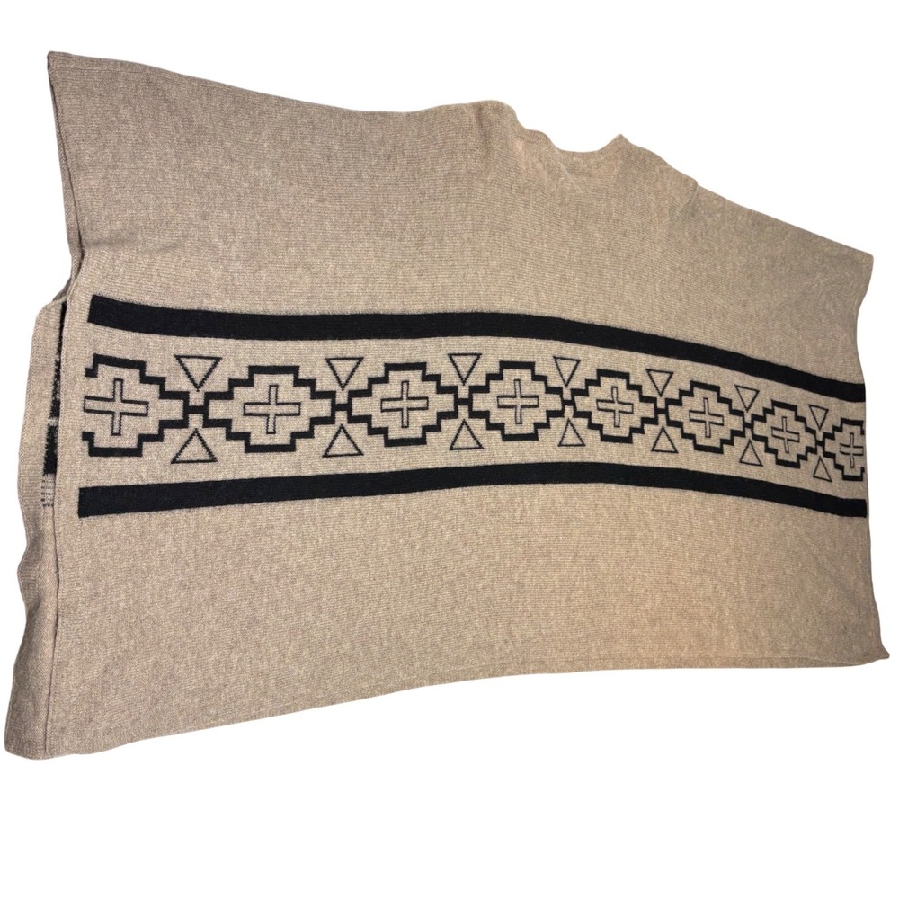 +Beryll 100% Cashmere Poncho Sweater Southwestern Geometric Beige Black USA Made - Picture 7 of 8